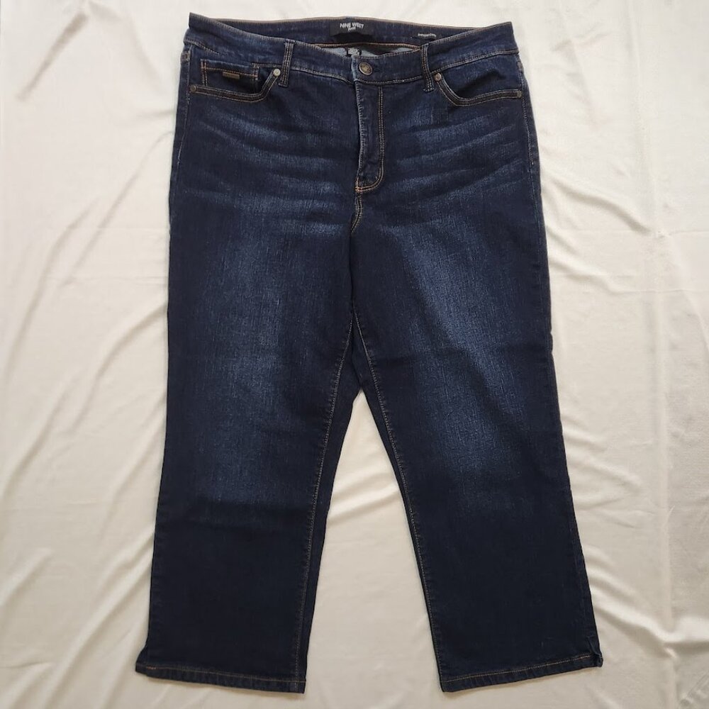 Nine West Jeans Chrystie Capri Size 12 Dark Wash Stretch Denim Slit Hem